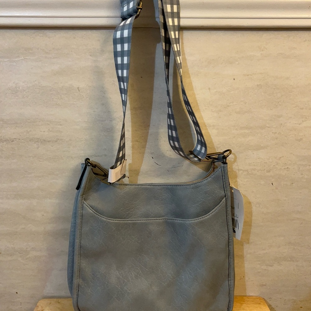 "NWT- “Wonderly" branded light blue faux-leather crossbody bag.